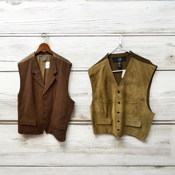 Gap/Le CollezioniMen2 Vest $29 EachBrownSz XLButtonsLeatherWool.!